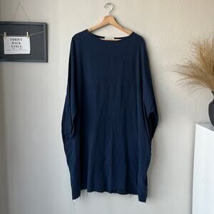 Black Crane Bud Dress Oversized Navy Blue Cotton Tee Dress Size M